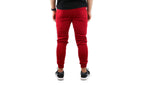 Mens Skinny Track Pants Joggers Trousers Gym Casual Sweat Cuffed Slim Trackies Fleece - Red - 3XL