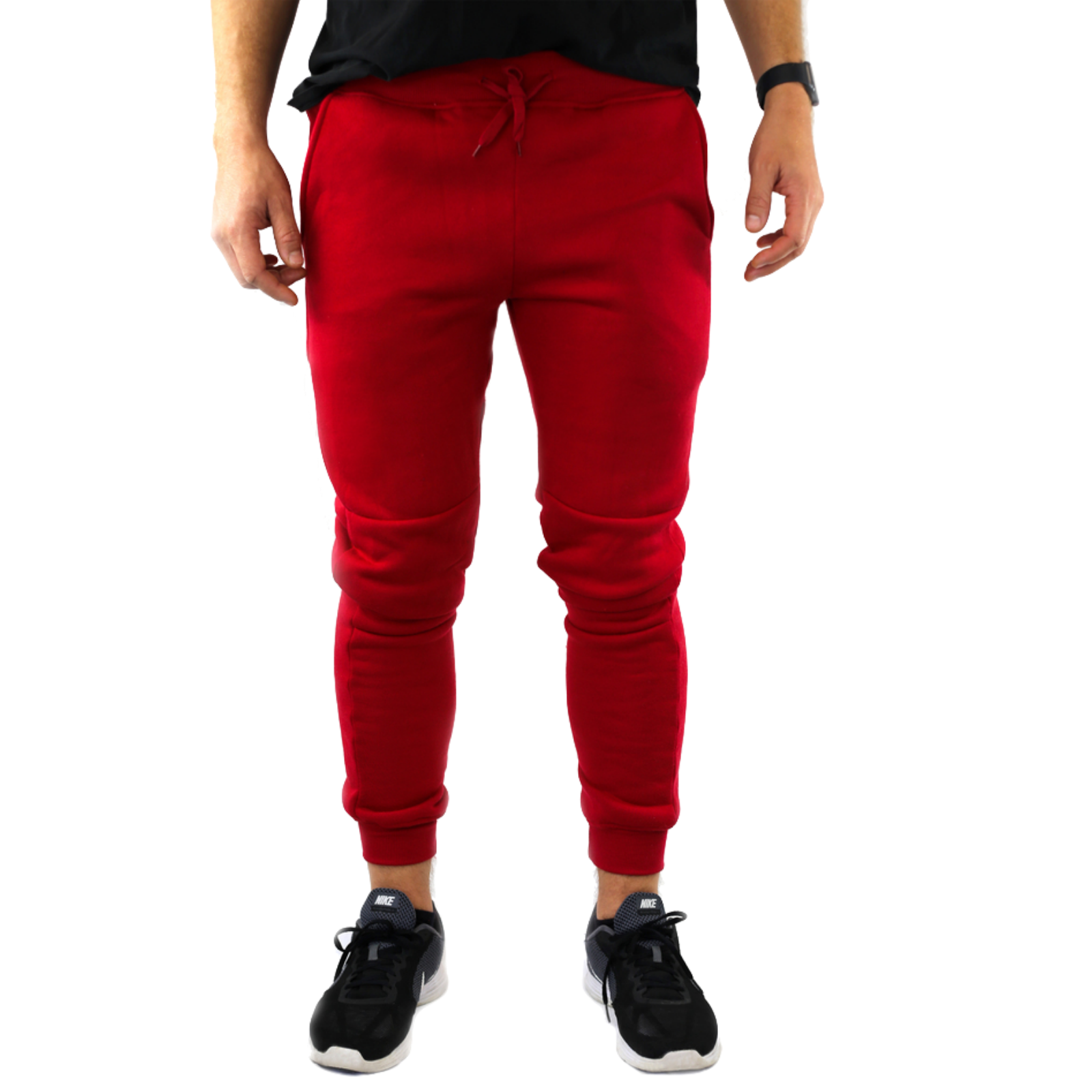 Mens Skinny Track Pants Joggers Trousers Gym Casual Sweat Cuffed Slim Trackies Fleece - Red - XXL Secondary image