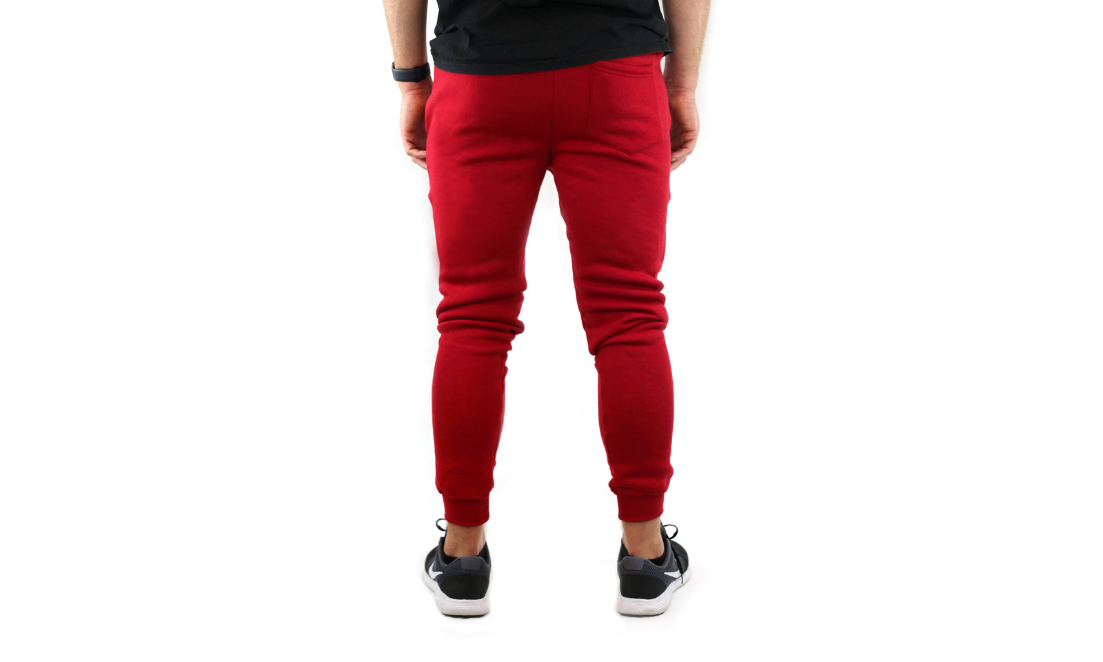Mens Skinny Track Pants Joggers Trousers Gym Casual Sweat Cuffed Slim Trackies Fleece - Red - XXL
