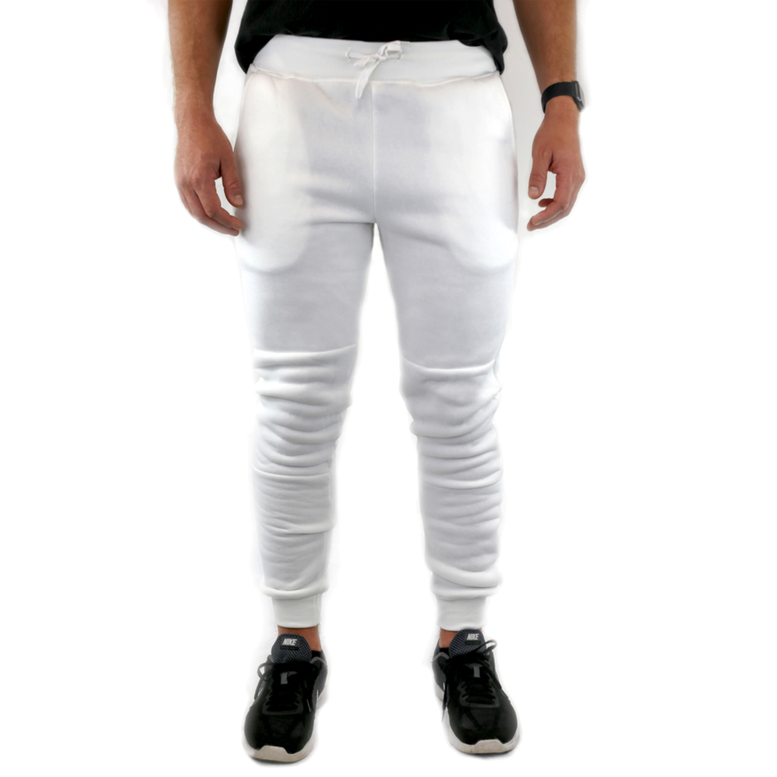 Mens Skinny Track Pants Joggers Trousers Gym Casual Sweat Cuffed Slim Trackies Fleece - White - M Main image