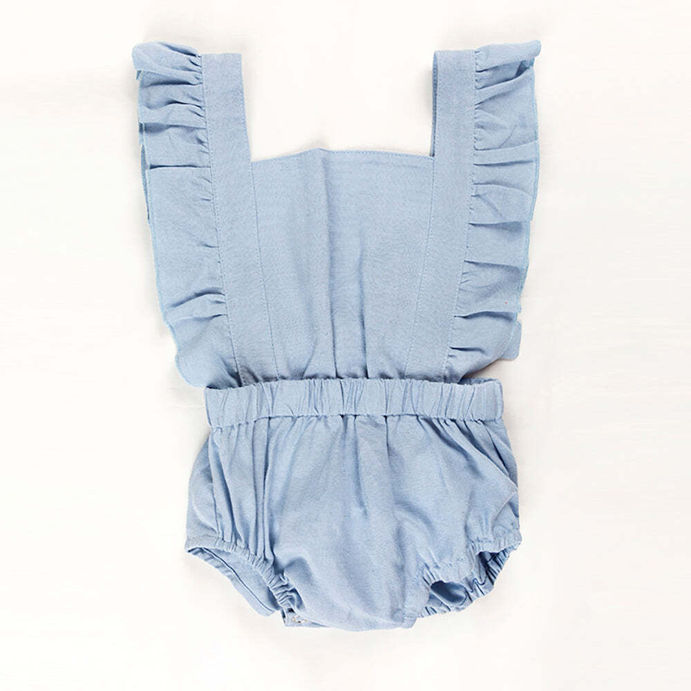 Ponchik Babies + Kids Ruffle Back Romper - Capri Blue - 3 years Main image