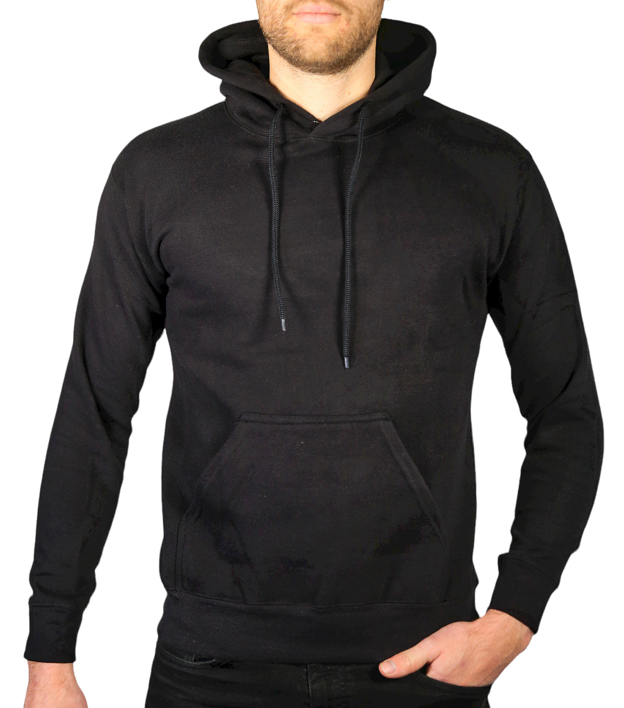 Adult Mens 100% Cotton Fleece Hoodie Jumper Pullover Sweater Warm Sweatshirt - Black - M Main image
