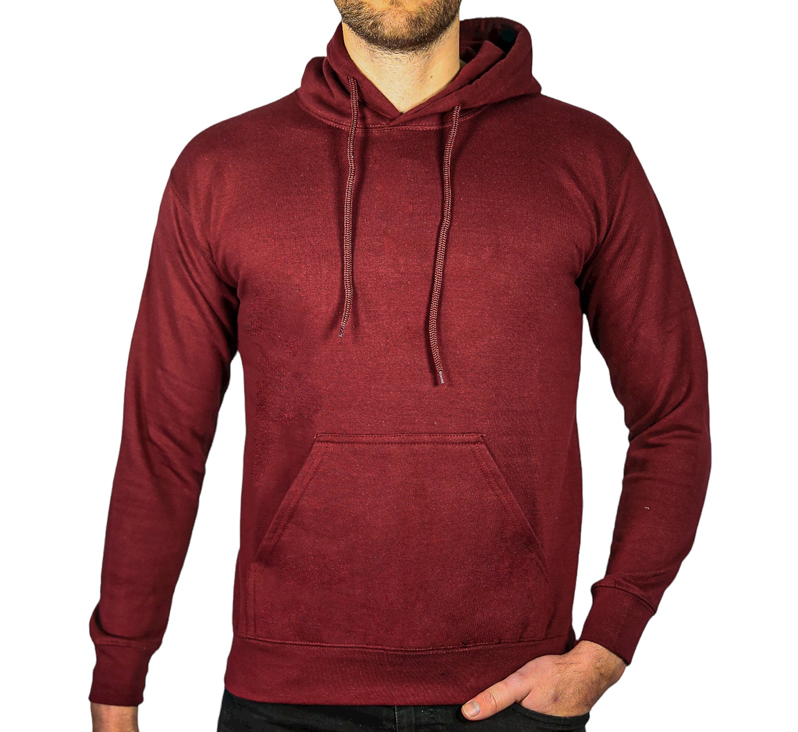 Adult Mens 100% Cotton Fleece Hoodie Jumper Pullover Sweater Warm Sweatshirt - Maroon/Burgundy - L Secondary image