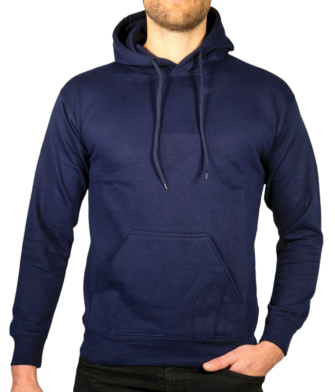 Adult Mens 100% Cotton Fleece Hoodie Jumper Pullover Sweater Warm Sweatshirt - Navy - S Main image