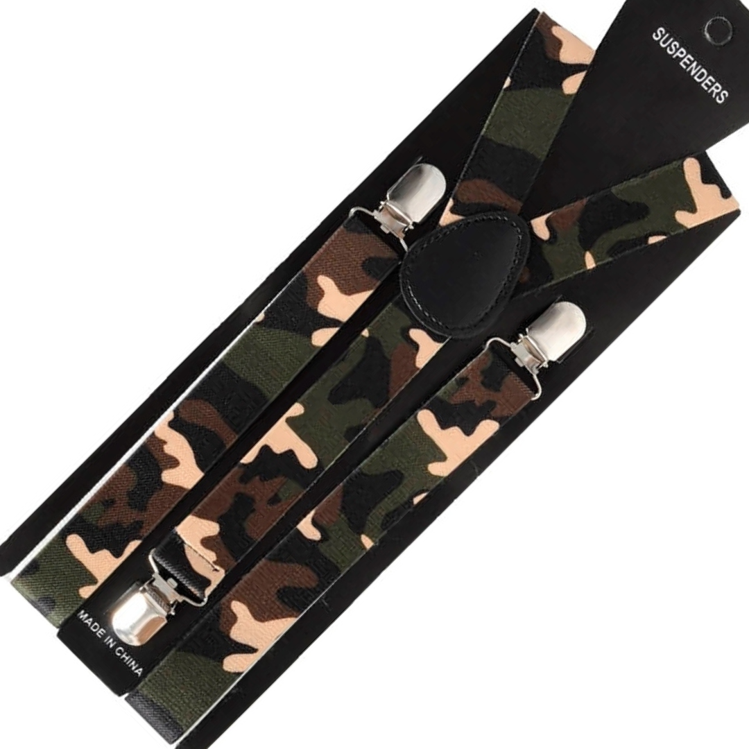 Mens Suspenders Braces Adjustable Strong Clip On Elastic Formal Wedding Slim - Army Camouflage Secondary image