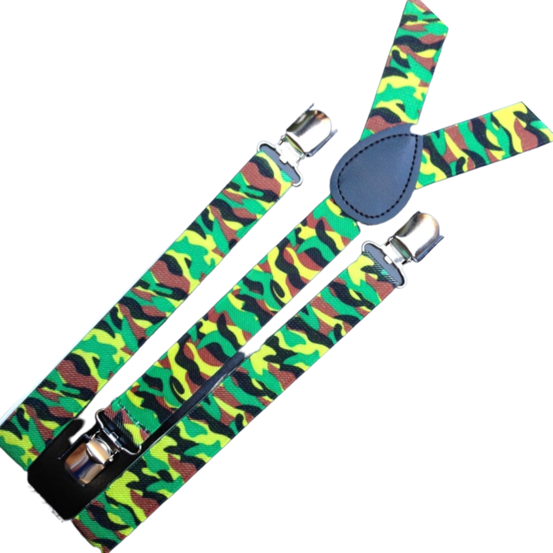 Mens Suspenders Braces Adjustable Strong Clip On Elastic Formal Wedding Slim - Army Camouflage 2 Secondary image