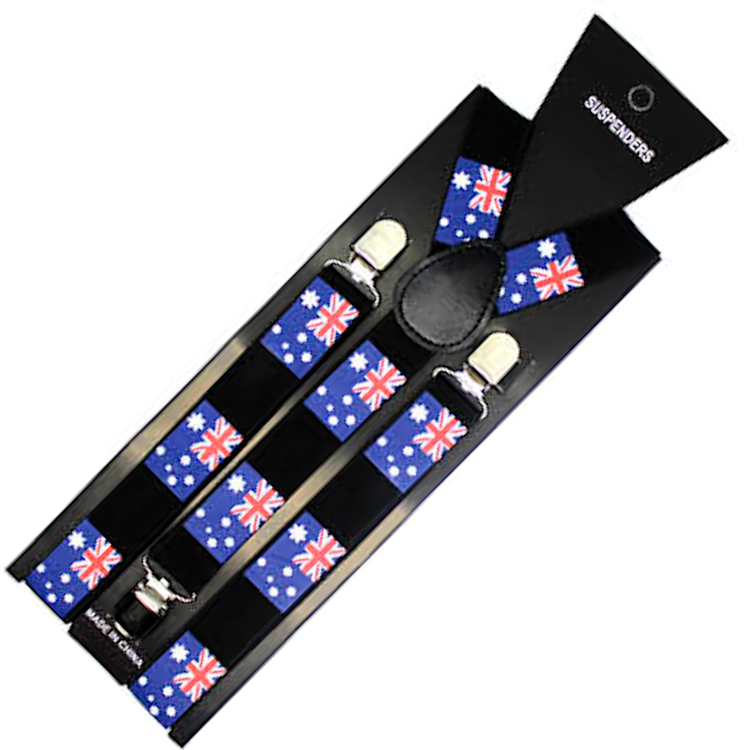 Mens Suspenders Braces Adjustable Strong Clip On Elastic Formal Wedding Slim - Australia Flag Main image