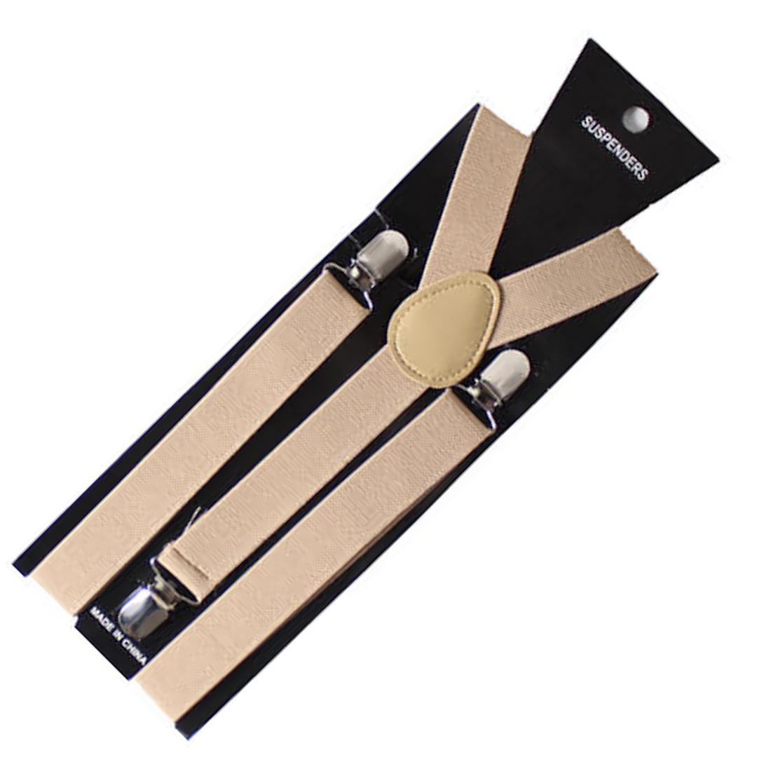 Mens Suspenders Braces Adjustable Strong Clip On Elastic Formal Wedding Slim - Beige Main image