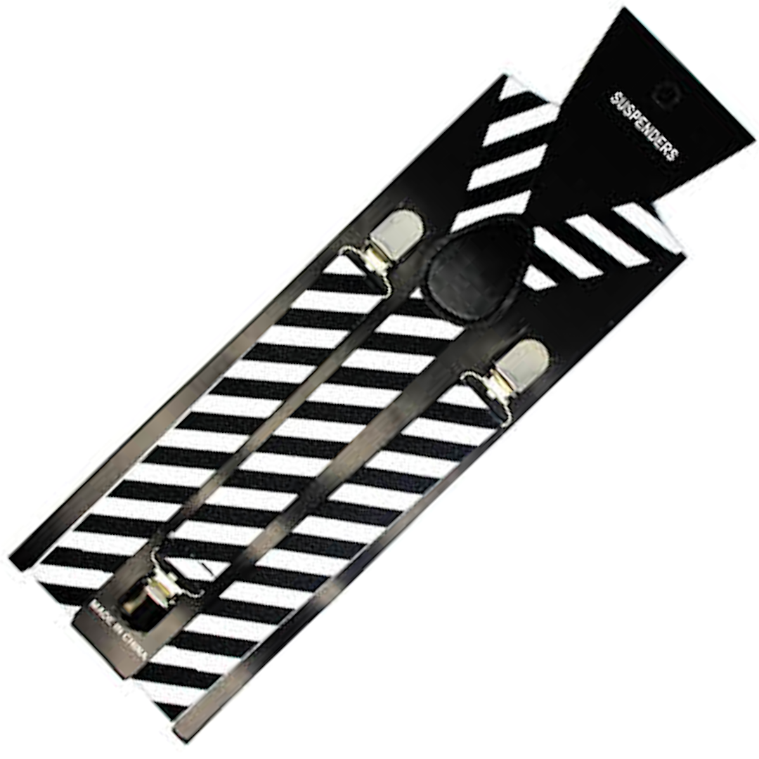 Mens Suspenders Braces Adjustable Strong Clip On Elastic Formal Wedding Slim - Black/White Diagonal Stripes Secondary image