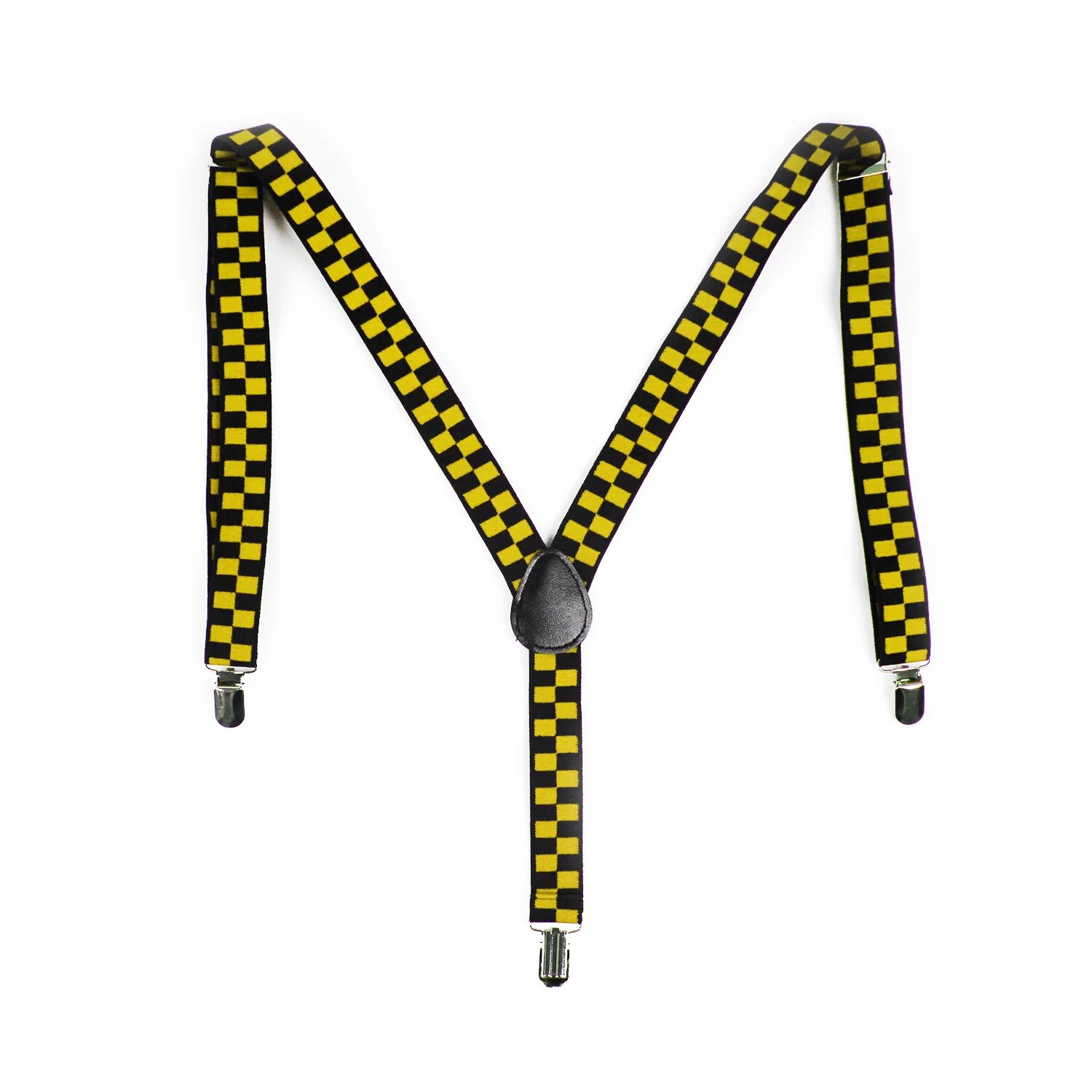 Mens Suspenders Braces Adjustable Strong Clip On Elastic Formal Wedding Slim - Black/Yellow Check Secondary image
