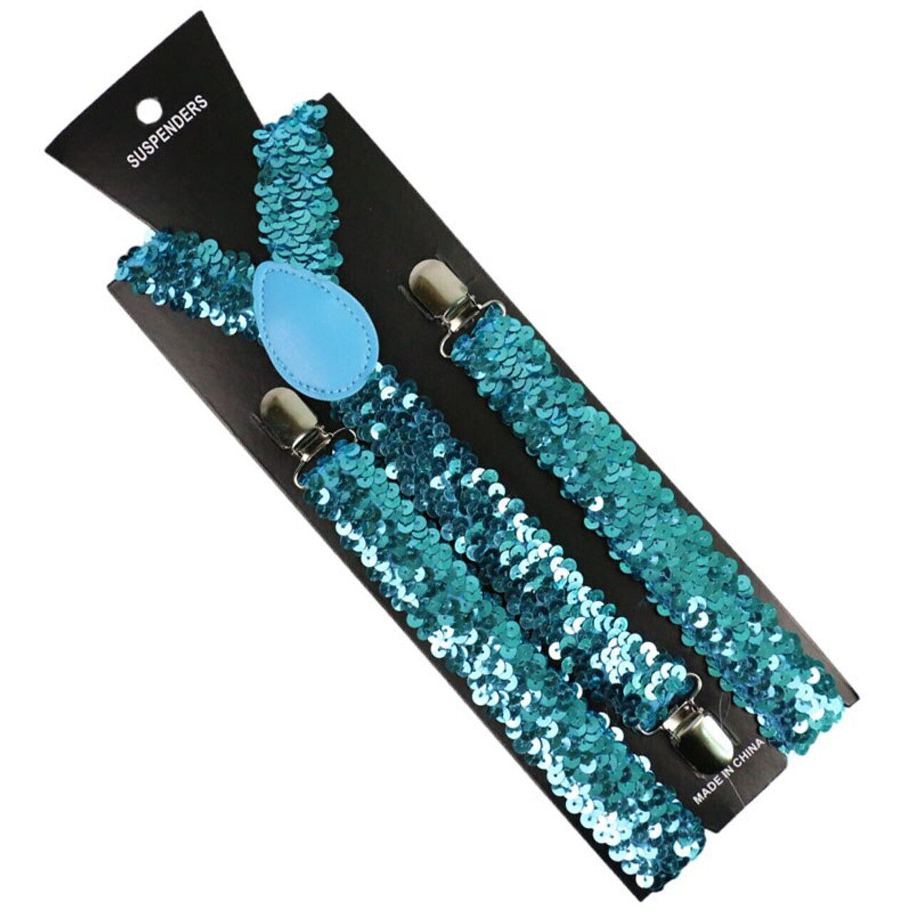 Mens Suspenders Braces Adjustable Strong Clip On Elastic Formal Wedding Slim - Blue (Sequin) Main image