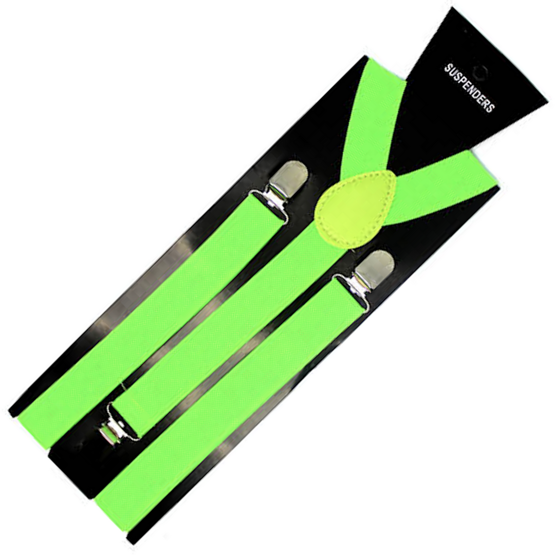 Mens Suspenders Braces Adjustable Strong Clip On Elastic Formal Wedding Slim - Fluro Green Main image