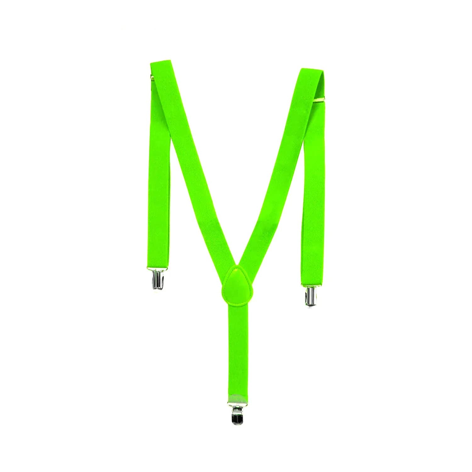 Mens Suspenders Braces Adjustable Strong Clip On Elastic Formal Wedding Slim - Fluro Green Secondary image