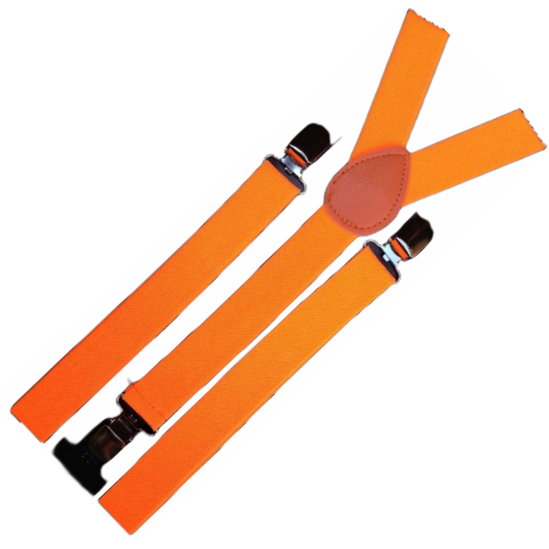 Mens Suspenders Braces Adjustable Strong Clip On Elastic Formal Wedding Slim - Fluro Orange Main image