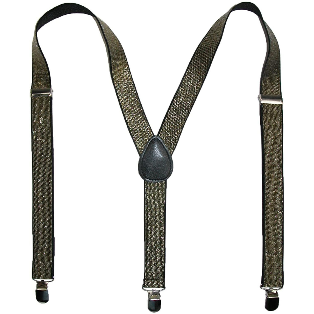 Mens Suspenders Braces Adjustable Strong Clip On Elastic Formal Wedding Slim - Gold (Glitter) Secondary image