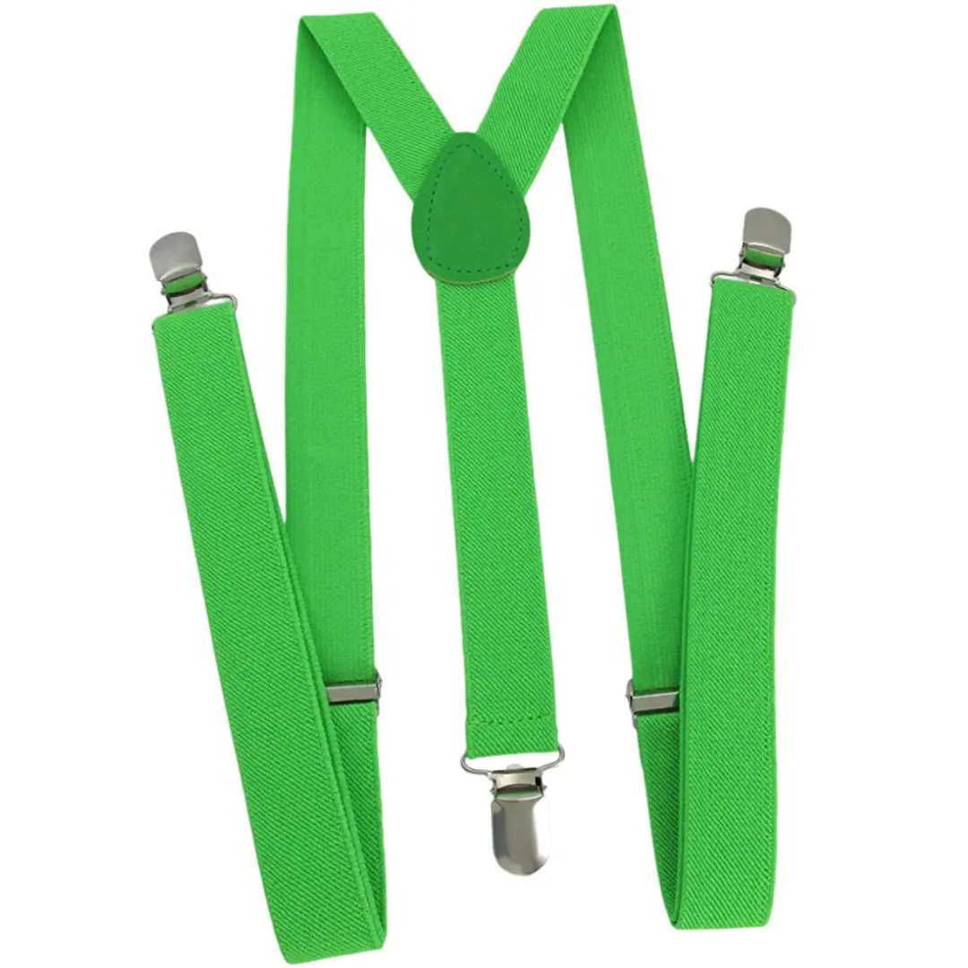 Mens Suspenders Braces Adjustable Strong Clip On Elastic Formal Wedding Slim - Green Secondary image