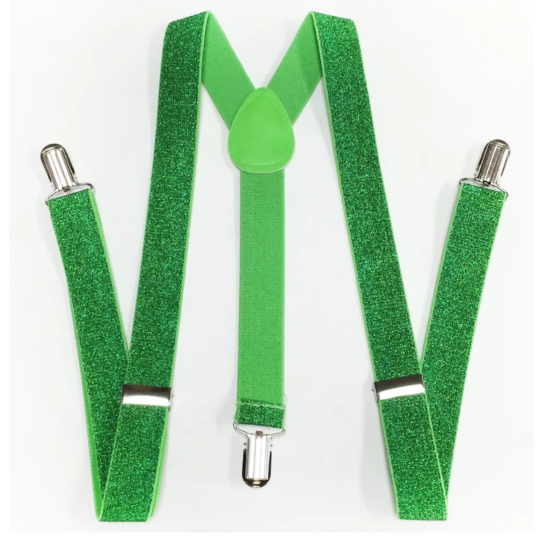 Mens Suspenders Braces Adjustable Strong Clip On Elastic Formal Wedding Slim - Green (Glitter) Main image