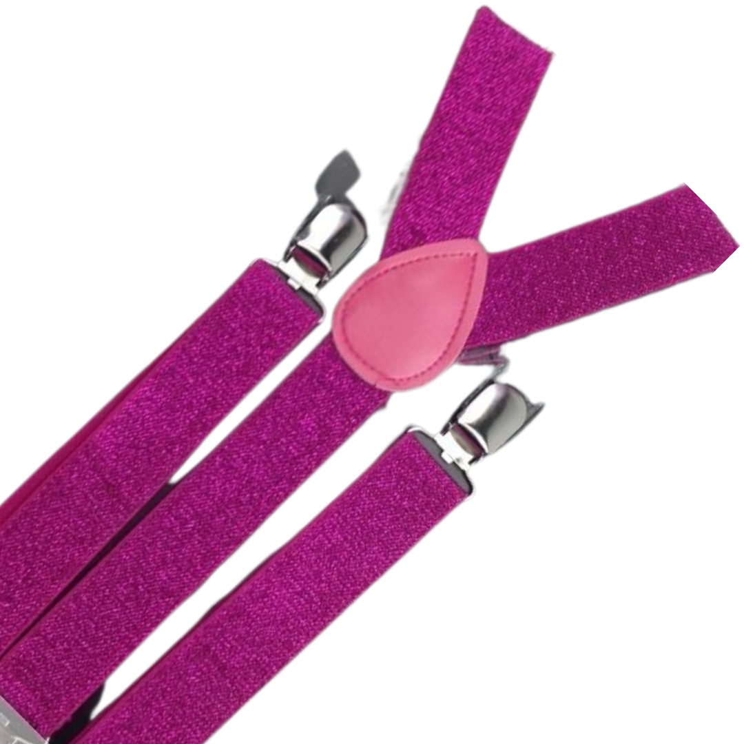 Mens Suspenders Braces Adjustable Strong Clip On Elastic Formal Wedding Slim - Hot Pink (Glitter) Secondary image