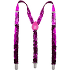 Mens Suspenders Braces Adjustable Strong Clip On Elastic Formal Wedding Slim - Hot Pink (Sequin)