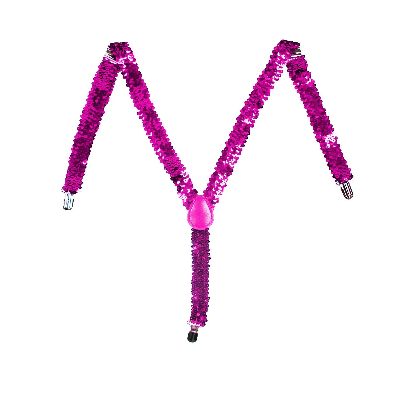 Mens Suspenders Braces Adjustable Strong Clip On Elastic Formal Wedding Slim - Hot Pink (Sequin) Secondary image