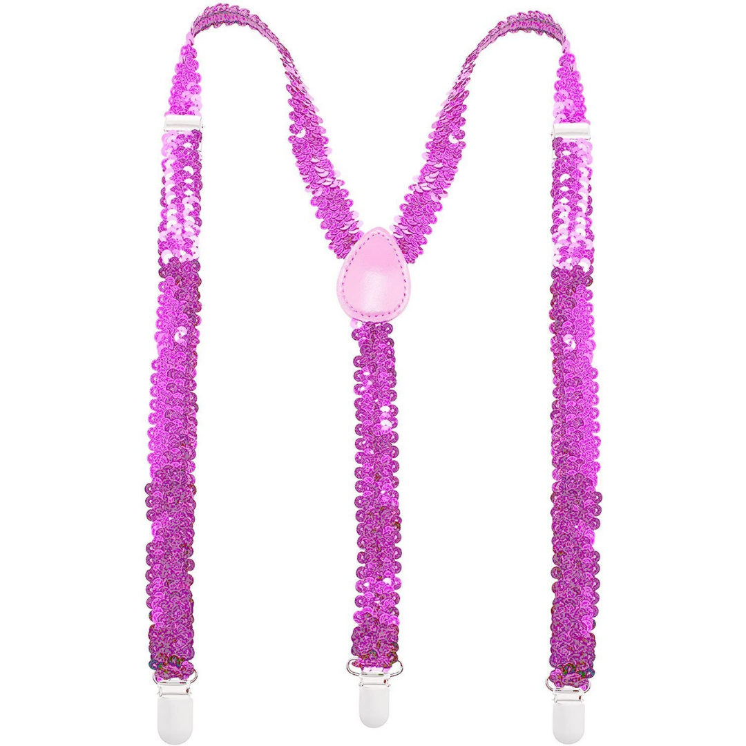 Mens Suspenders Braces Adjustable Strong Clip On Elastic Formal Wedding Slim - Light Pink (Sequin) Main image