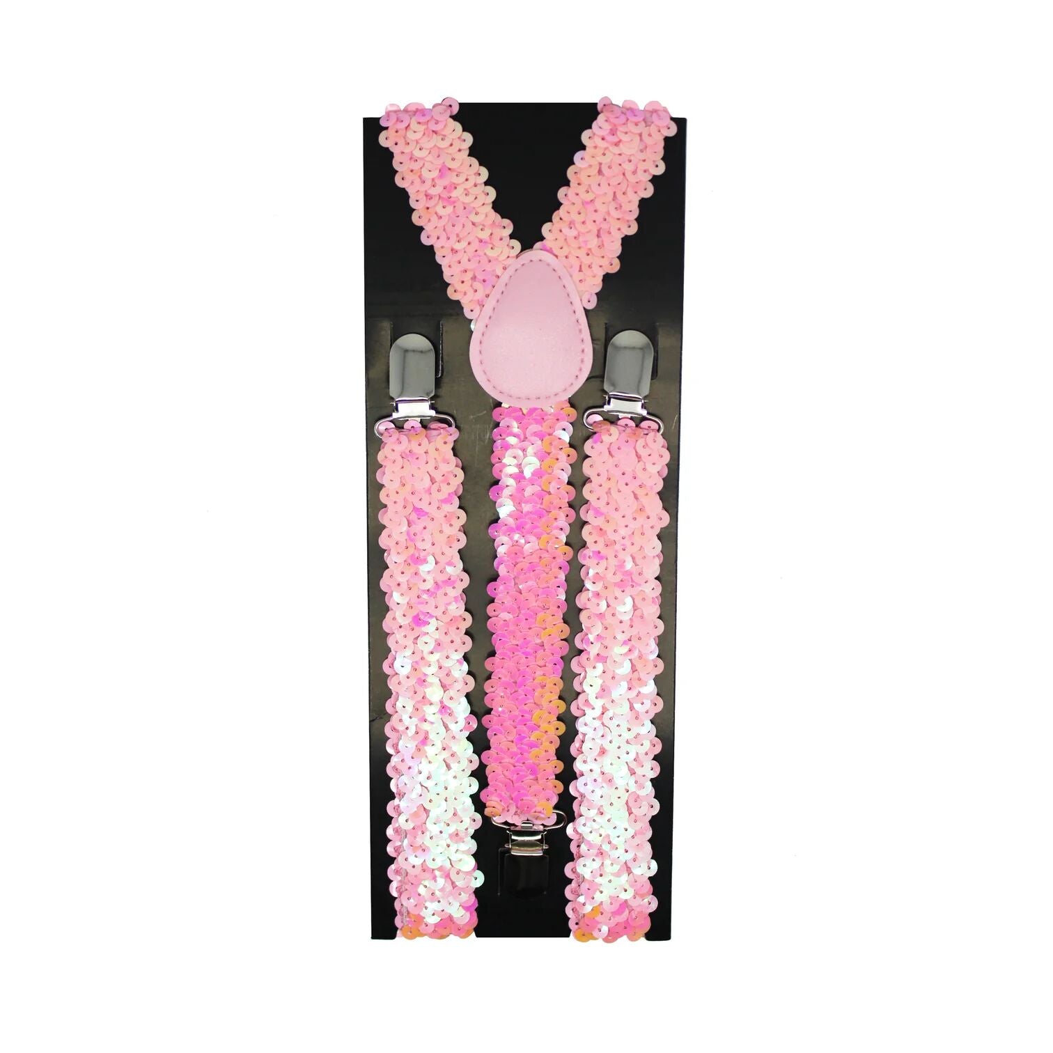 Mens Suspenders Braces Adjustable Strong Clip On Elastic Formal Wedding Slim - Light Pink (Sequin) Secondary image