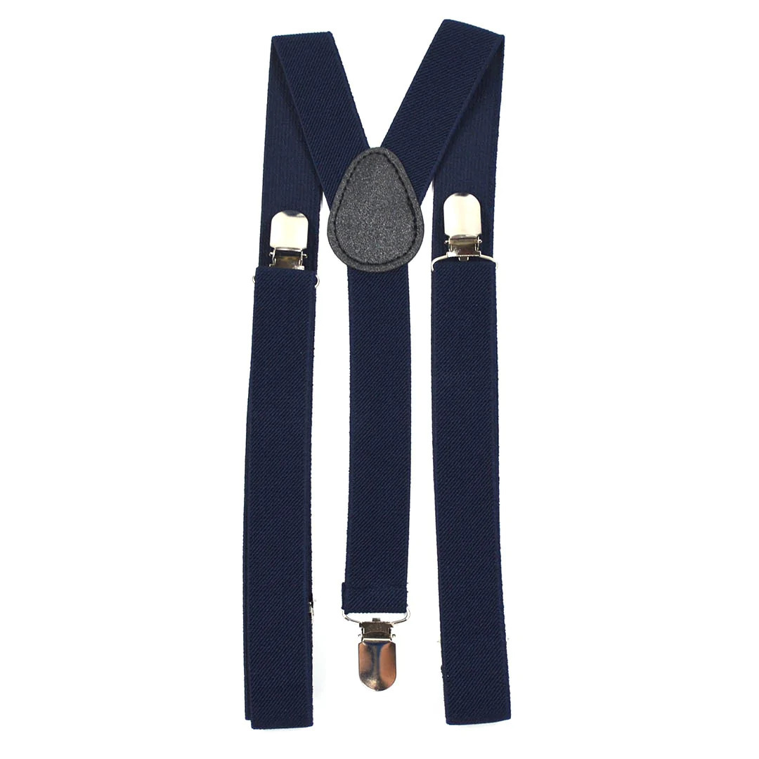 Mens Suspenders Braces Adjustable Strong Clip On Elastic Formal Wedding Slim - Navy Blue Main image
