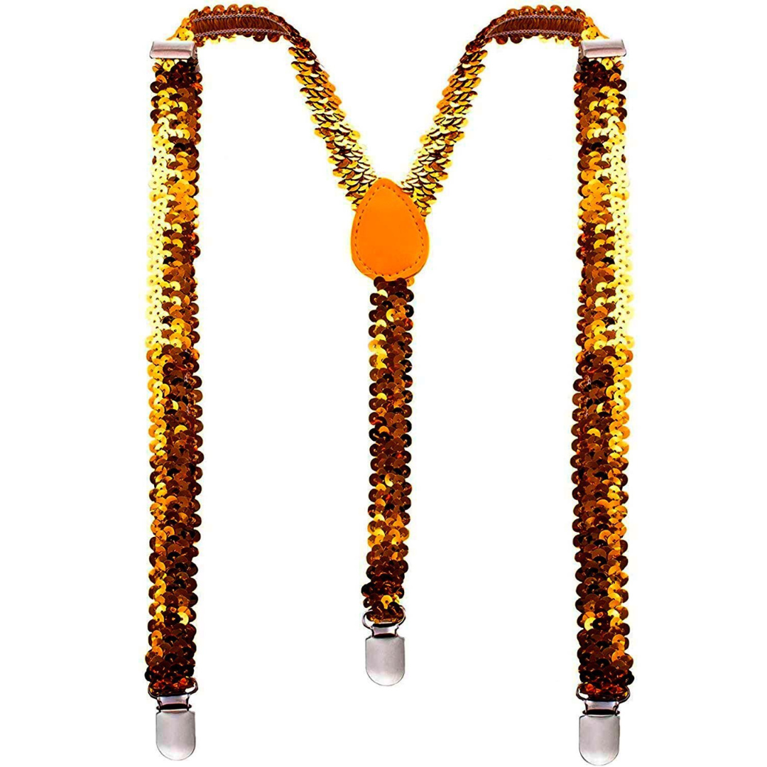 Mens Suspenders Braces Adjustable Strong Clip On Elastic Formal Wedding Slim - Orange (Sequin) Main image