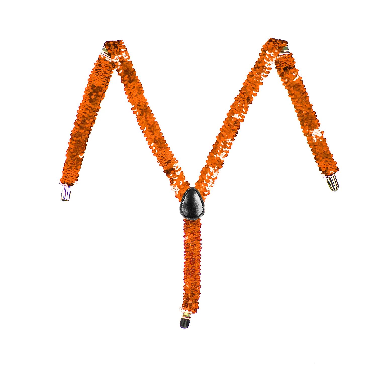Mens Suspenders Braces Adjustable Strong Clip On Elastic Formal Wedding Slim - Orange (Sequin) Secondary image