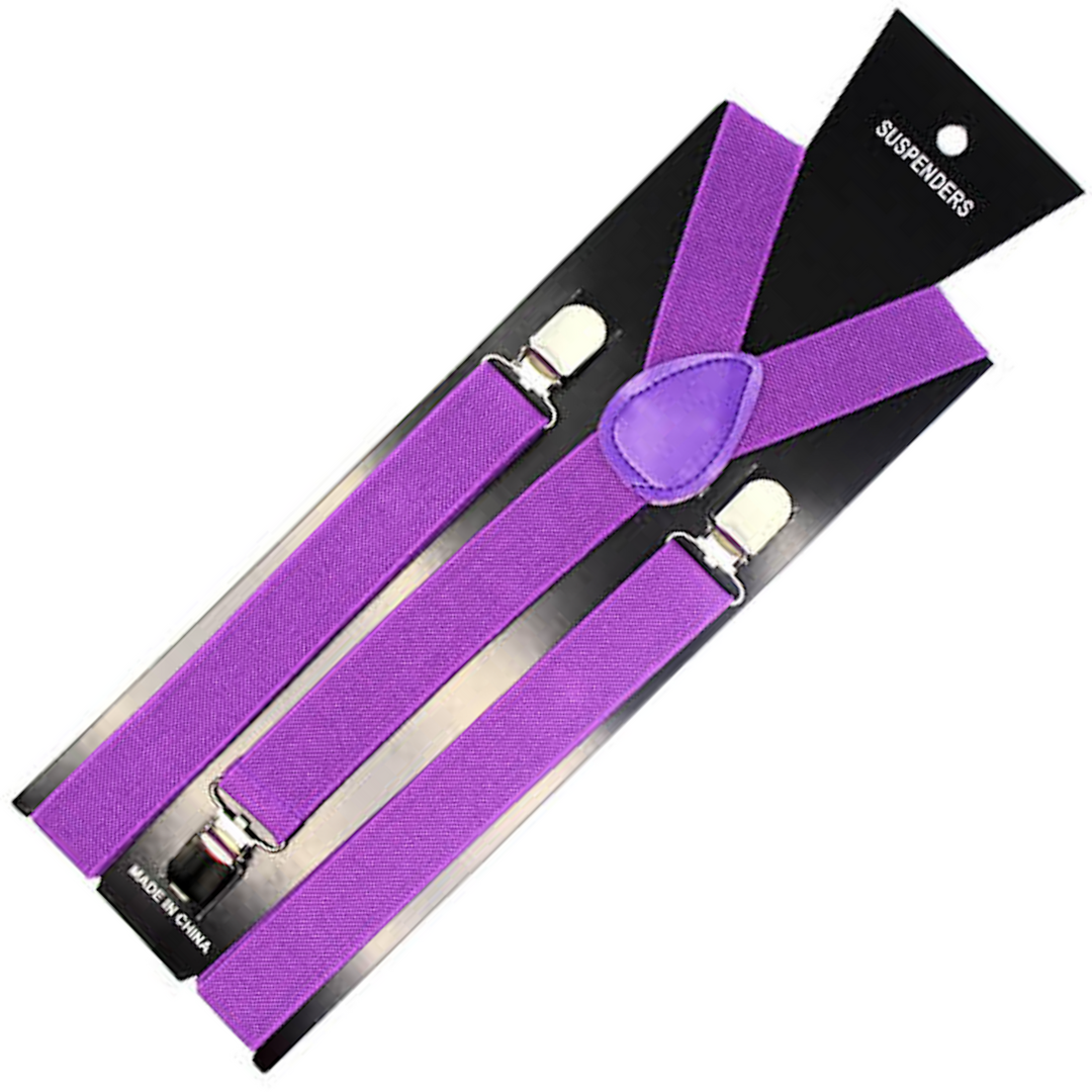 Mens Suspenders Braces Adjustable Strong Clip On Elastic Formal Wedding Slim - Purple Main image