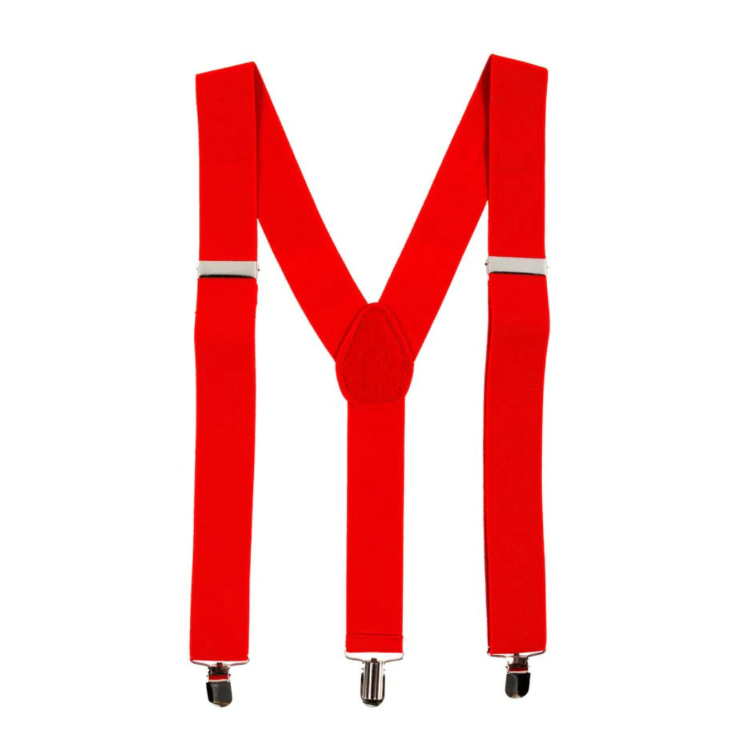 Mens Suspenders Braces Adjustable Strong Clip On Elastic Formal Wedding Slim - Red Main image