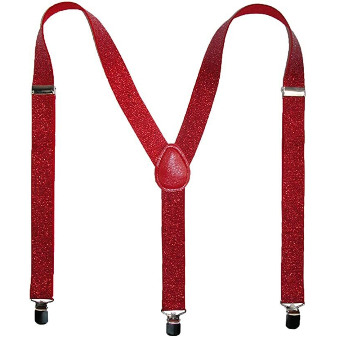 Mens Suspenders Braces Adjustable Strong Clip On Elastic Formal Wedding Slim - Red (Glitter) Main image