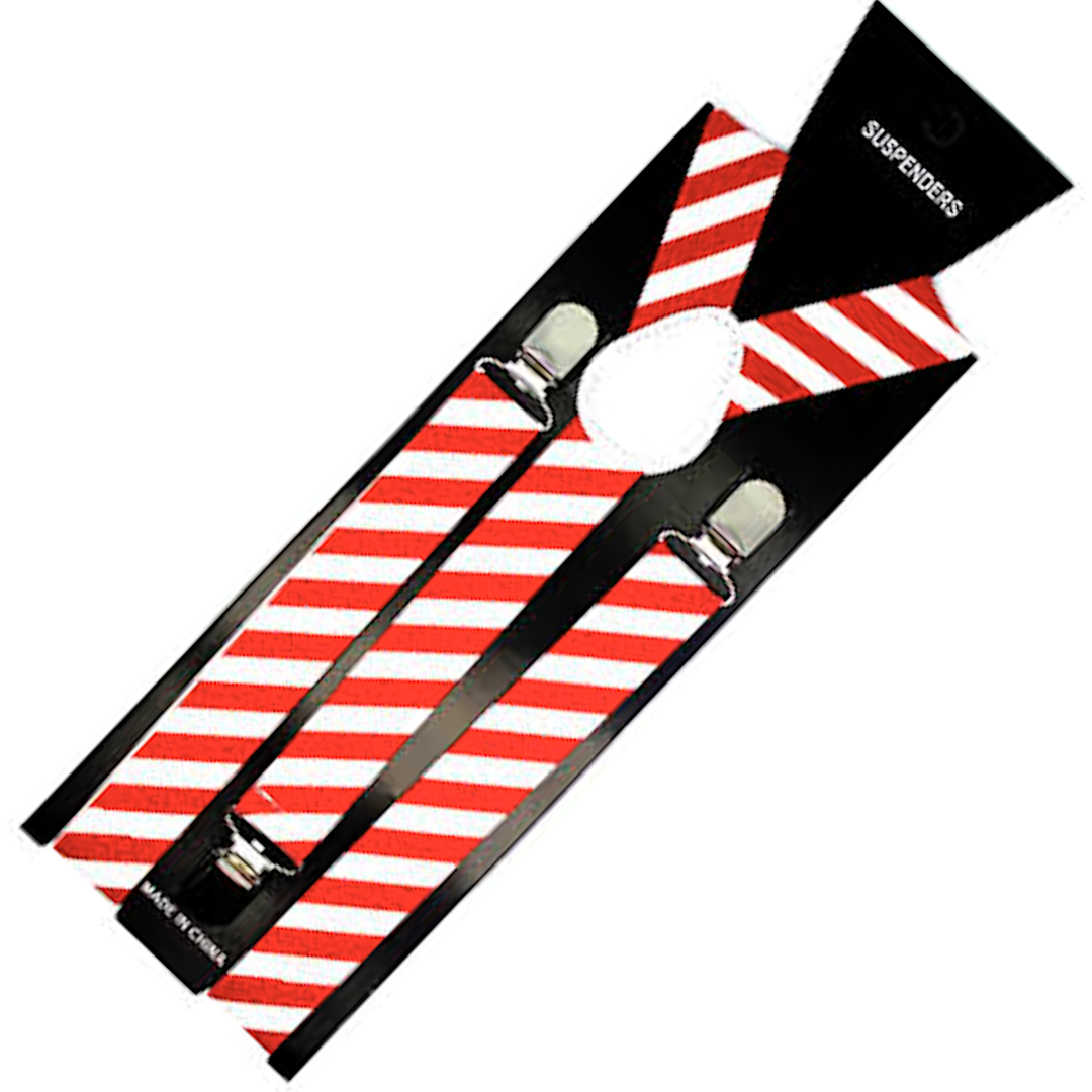 Mens Suspenders Braces Adjustable Strong Clip On Elastic Formal Wedding Slim - Red/White Diagonal Stripes Secondary image