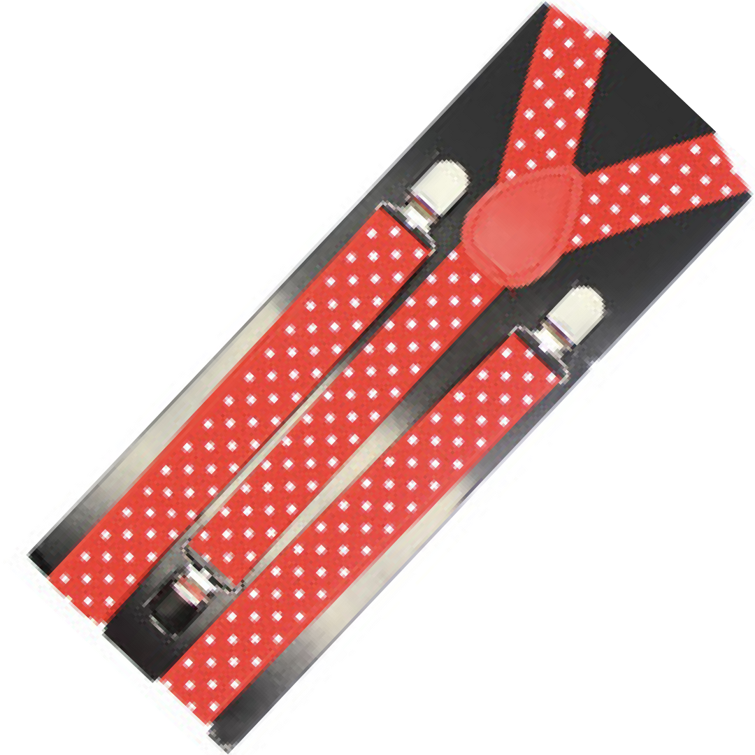 Mens Suspenders Braces Adjustable Strong Clip On Elastic Formal Wedding Slim - Red with White Polka Dot Secondary image