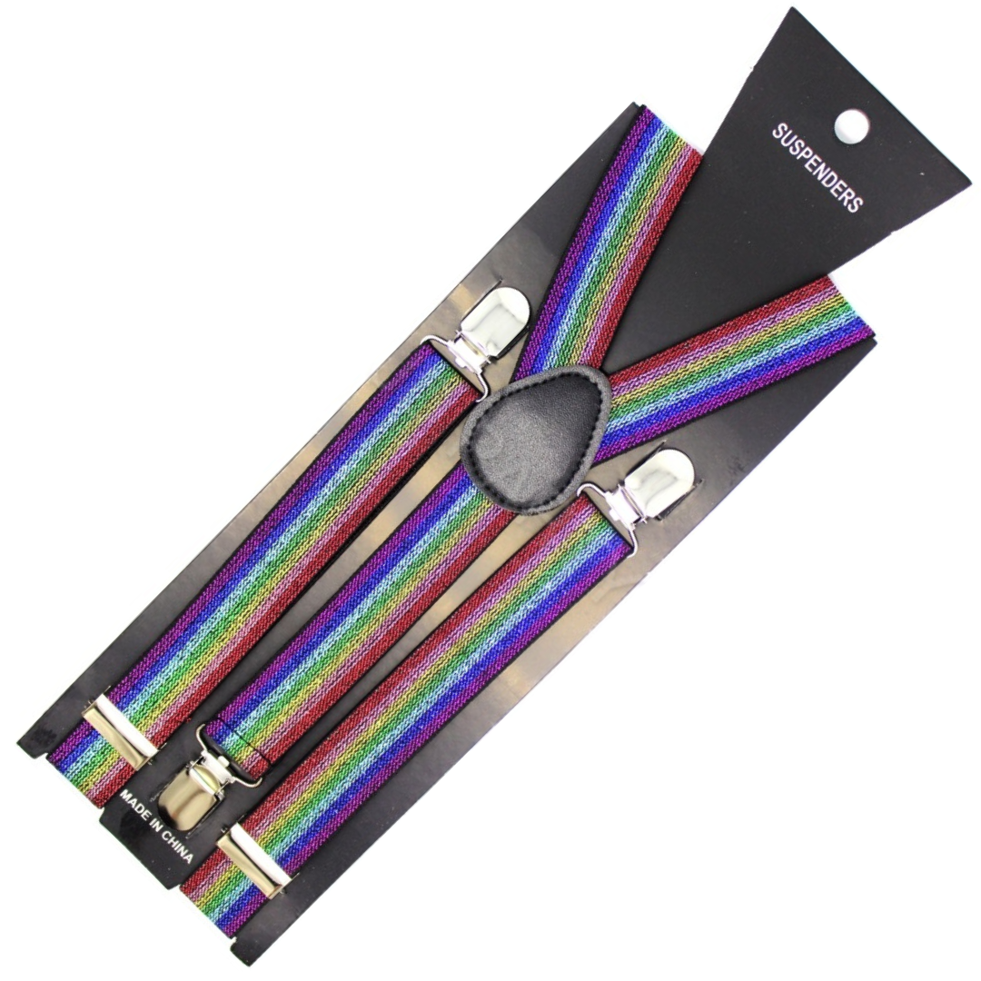 Mens Suspenders Braces Adjustable Strong Clip On Elastic Formal Wedding Slim - Rainbow (Glitter) Secondary image