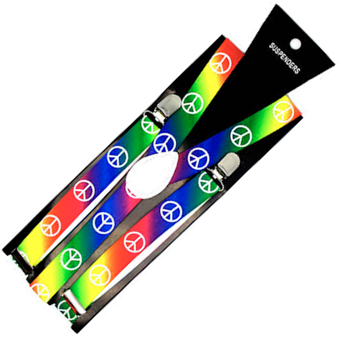 Mens Suspenders Braces Adjustable Strong Clip On Elastic Formal Wedding Slim - Rainbow with Peace Symbol Secondary image