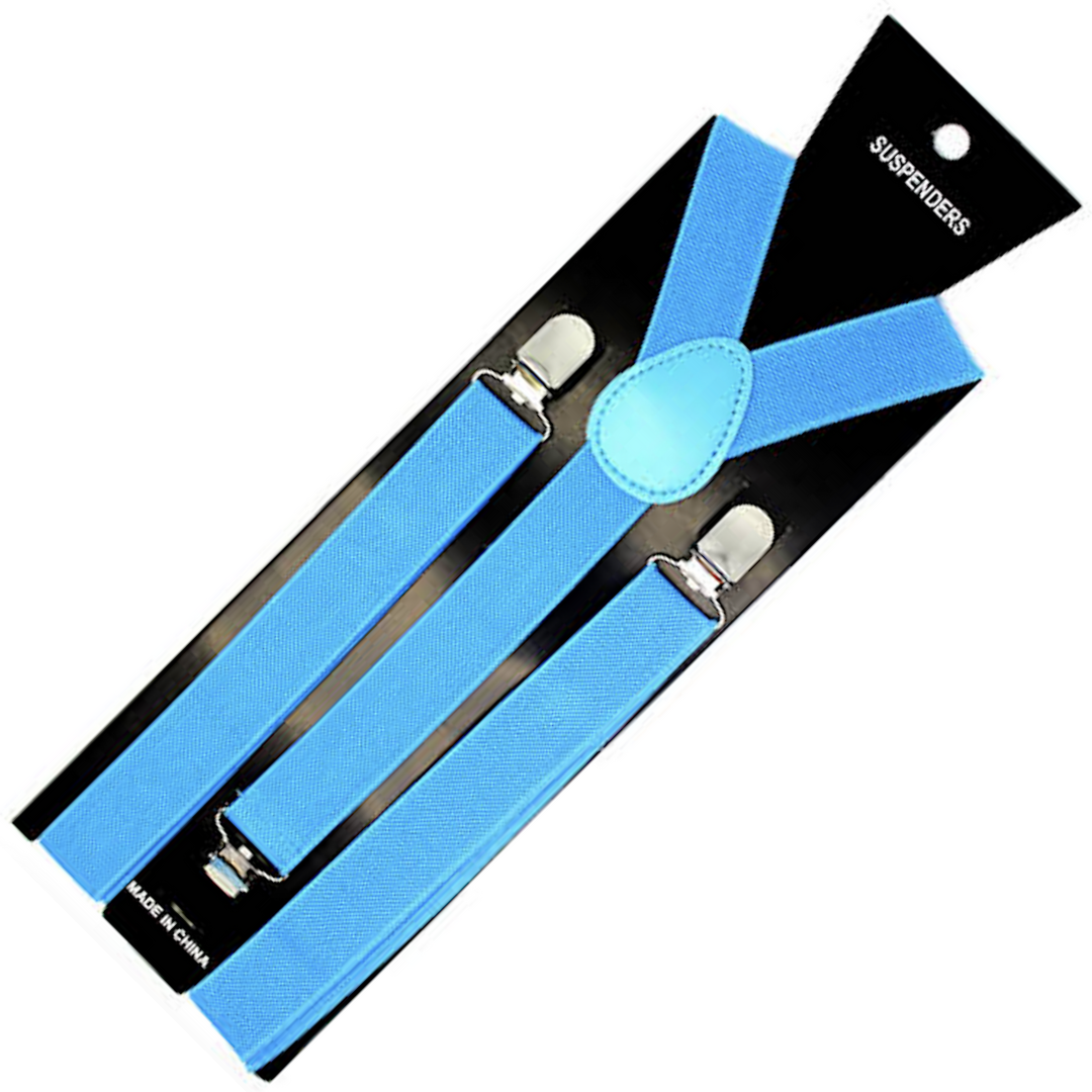 Mens Suspenders Braces Adjustable Strong Clip On Elastic Formal Wedding Slim - Sky Blue Main image