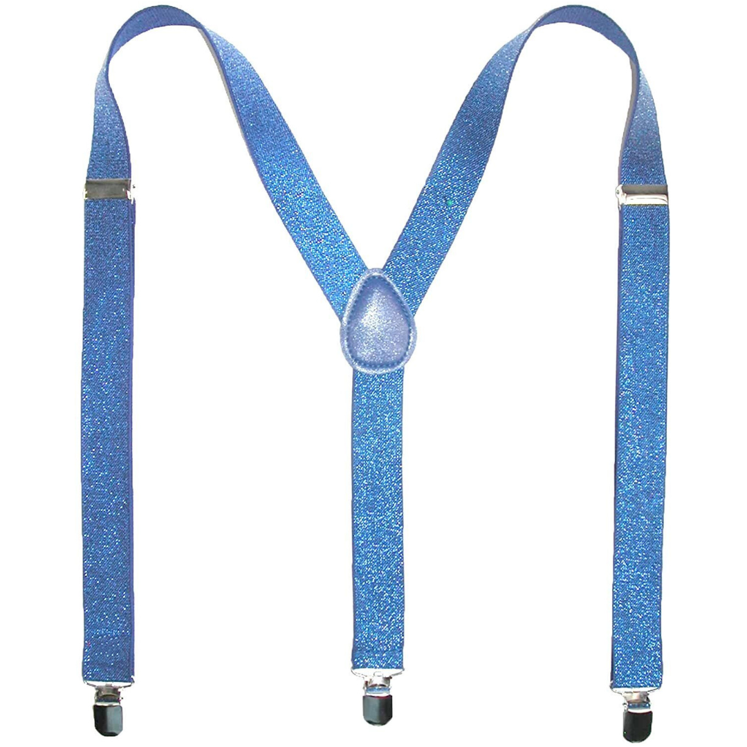 Mens Suspenders Braces Adjustable Strong Clip On Elastic Formal Wedding Slim - Sky Blue (Glitter) Main image