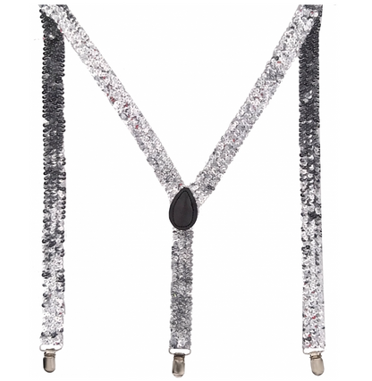 Mens Suspenders Braces Adjustable Strong Clip On Elastic Formal Wedding Slim - Silver (Sequin)