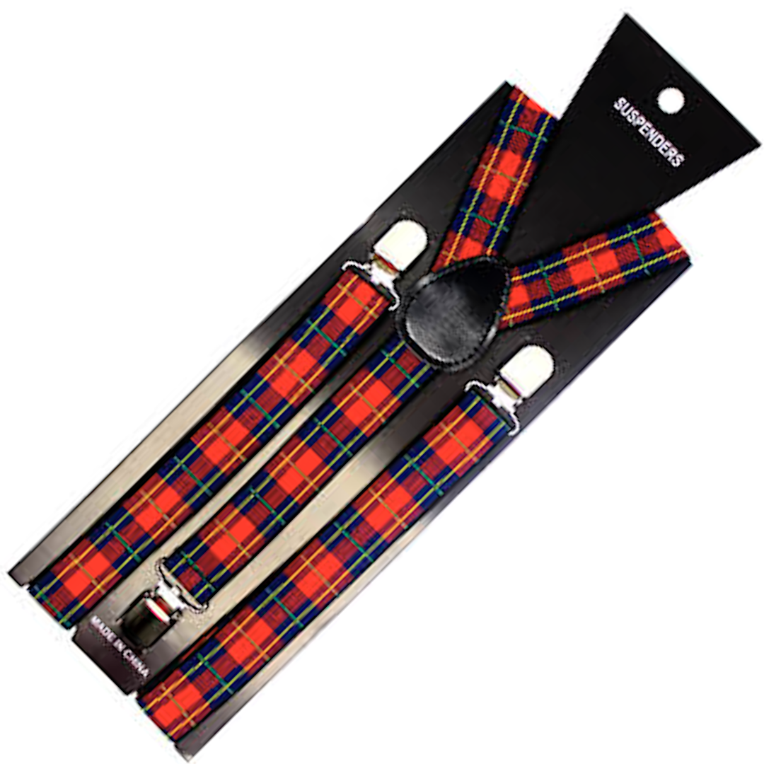 Mens Suspenders Braces Adjustable Strong Clip On Elastic Formal Wedding Slim - Tartan 1 Main image