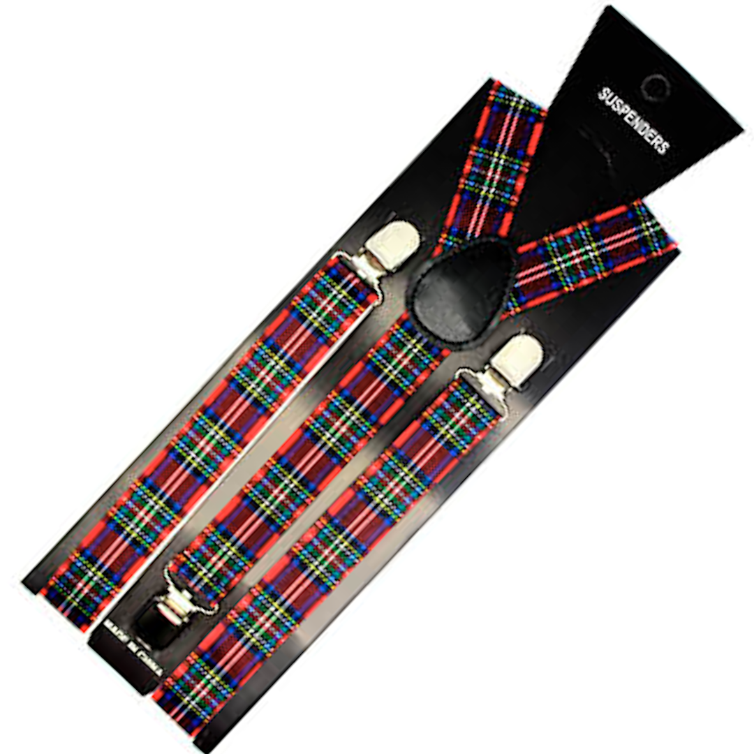 Mens Suspenders Braces Adjustable Strong Clip On Elastic Formal Wedding Slim - Tartan 2 Main image