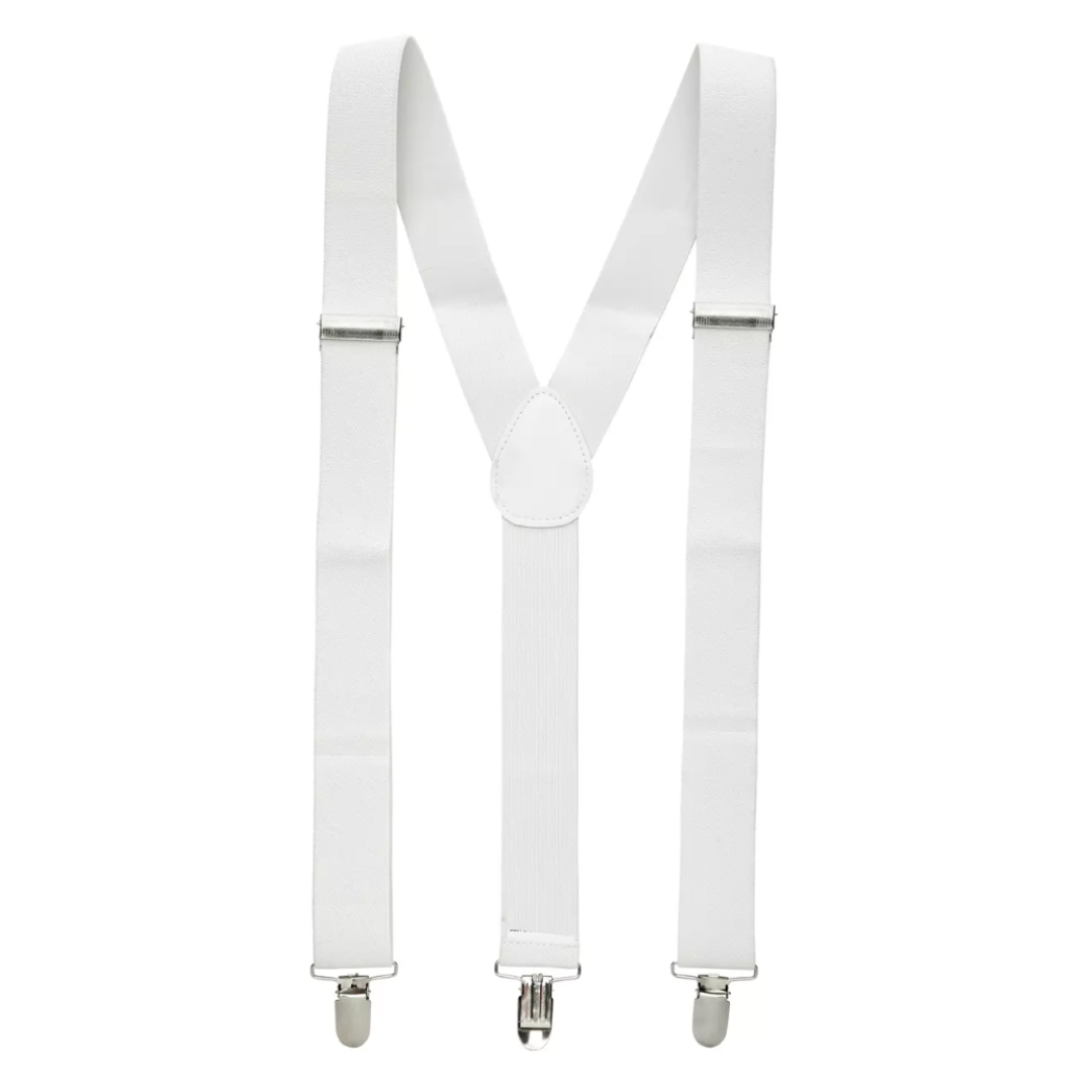 Mens Suspenders Braces Adjustable Strong Clip On Elastic Formal Wedding Slim - White Main image