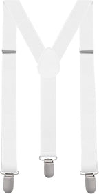 Mens Suspenders Braces Adjustable Strong Clip On Elastic Formal Wedding Slim - White