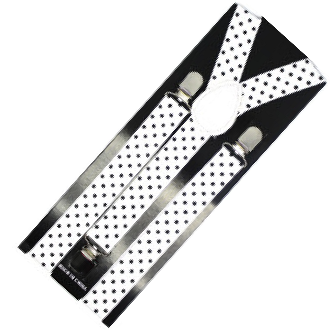 Mens Suspenders Braces Adjustable Strong Clip On Elastic Formal Wedding Slim - White with Black Polka Dot Main image