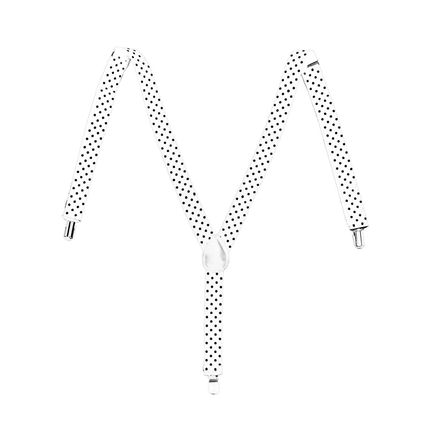 Mens Suspenders Braces Adjustable Strong Clip On Elastic Formal Wedding Slim - White with Black Polka Dot Secondary image
