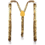 Mens Suspenders Braces Adjustable Strong Clip On Elastic Formal Wedding Slim - Yellow (Sequin)