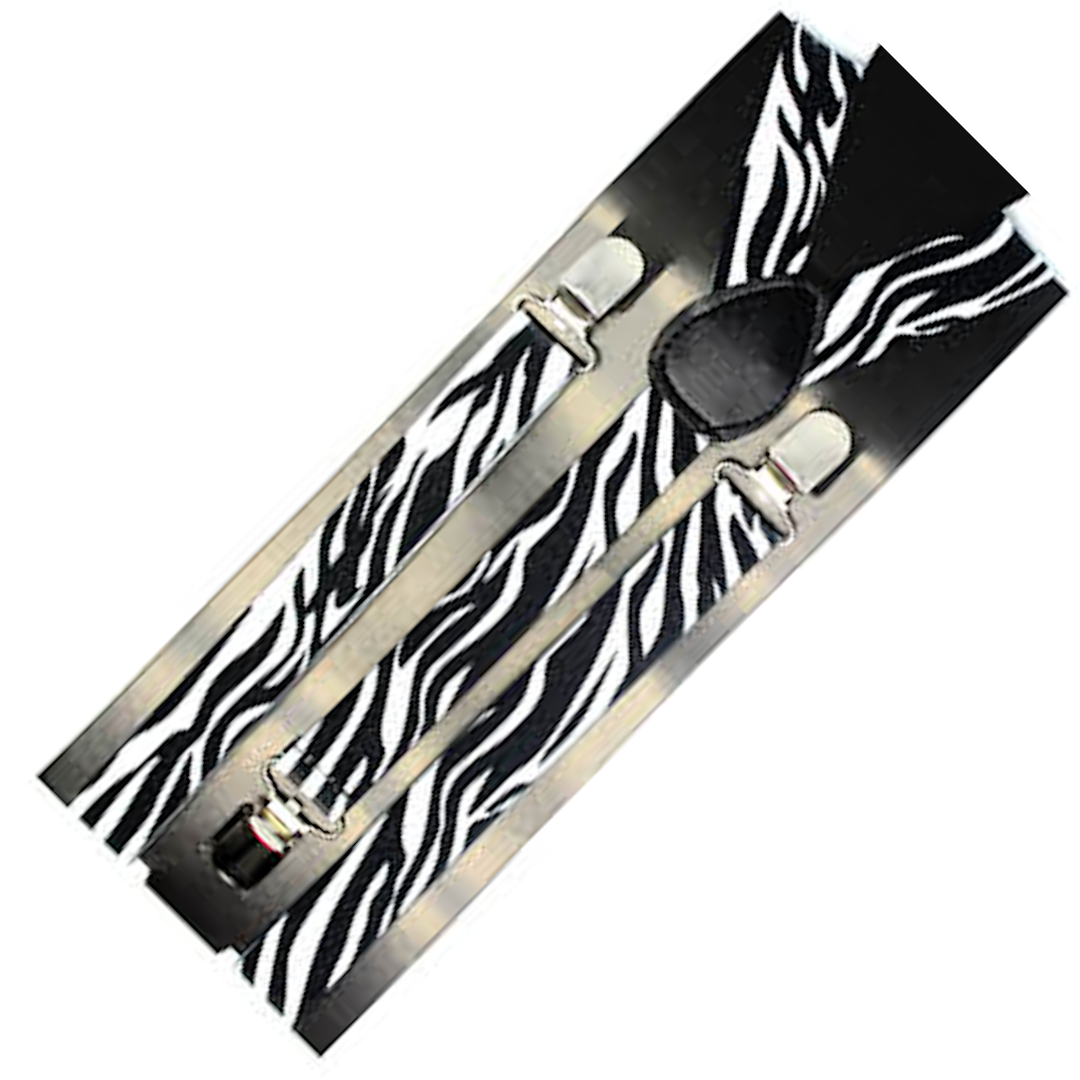 Mens Suspenders Braces Adjustable Strong Clip On Elastic Formal Wedding Slim - Zebra Secondary image
