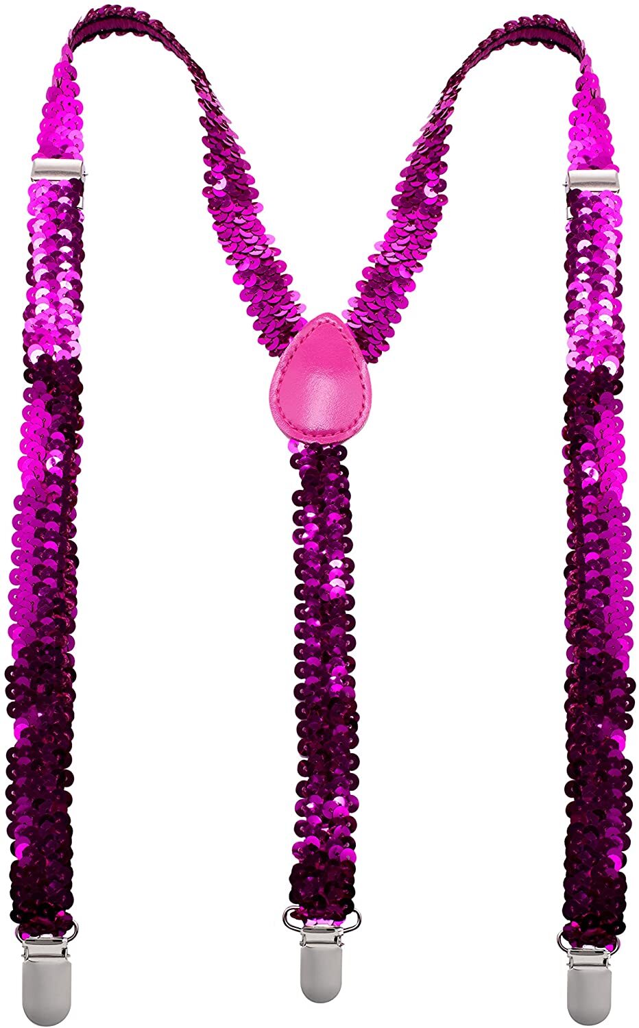 SEQUIN SUSPENDERS Unisex Adjustable Braces Clip On Elastic Y-Back  - Hot Pink Secondary image