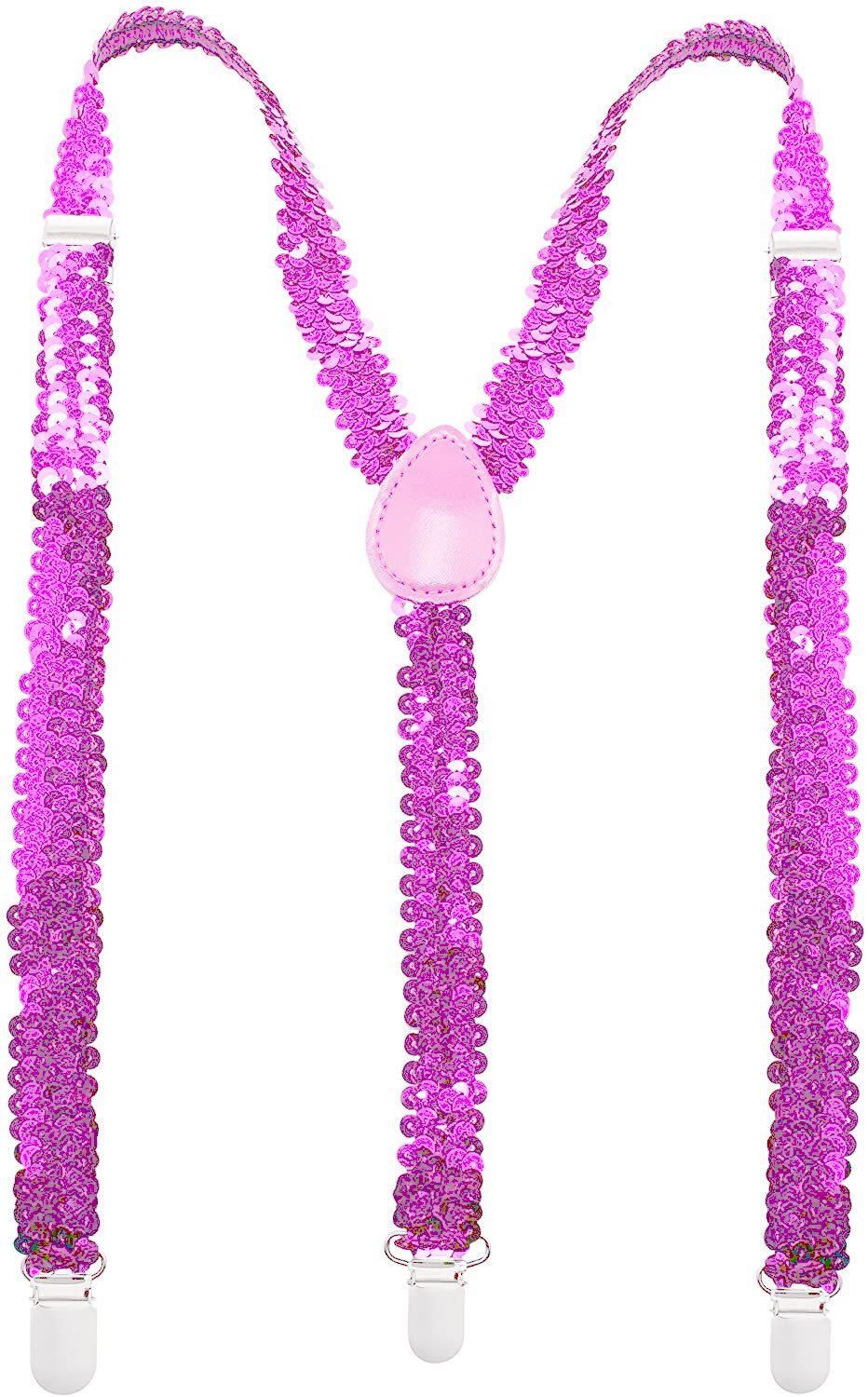 SEQUIN SUSPENDERS Unisex Adjustable Braces Clip On Elastic Y-Back  - Light Pink Main image
