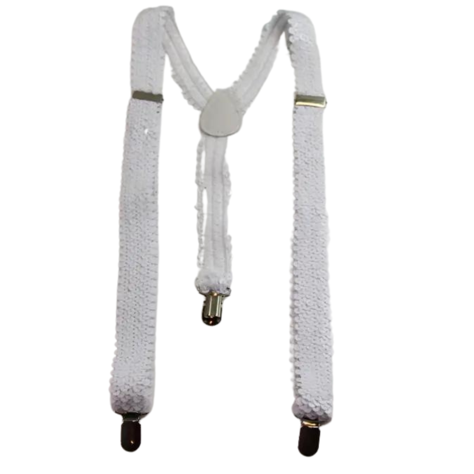 SEQUIN SUSPENDERS Unisex Adjustable Braces Clip On Elastic Y-Back  - White Main image